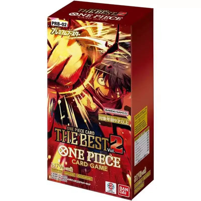 One Piece Premium Booster Pack PRB-02 "The Best Vol.2" packaging featuring vibrant artwork and details.